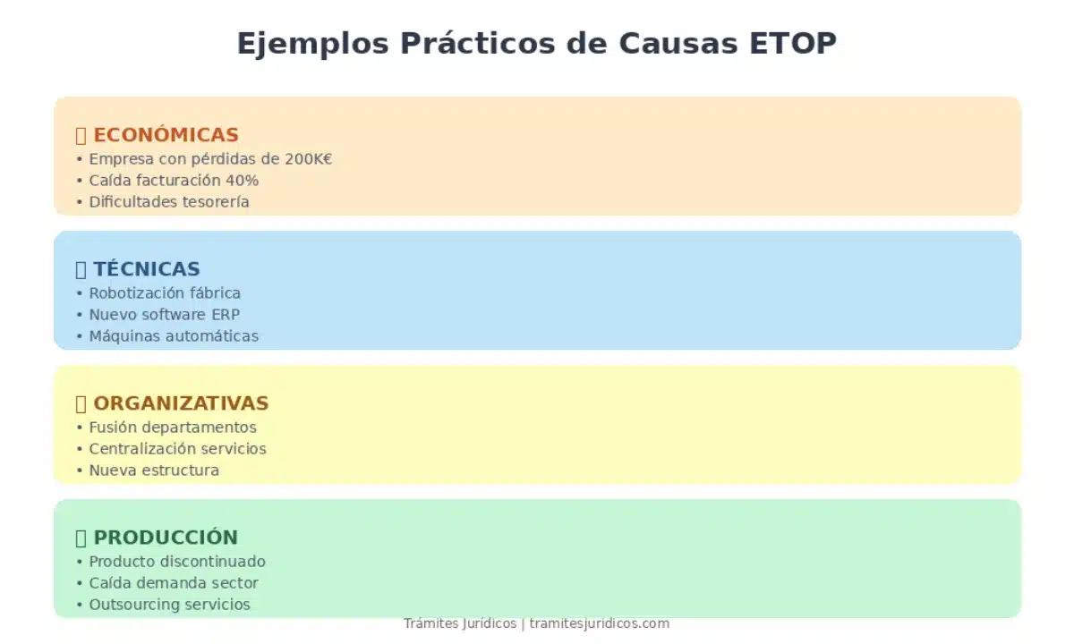 Ejemplos prácticos de causas ETOP: Económicas, Técnicas, Organizativas y de Producción
