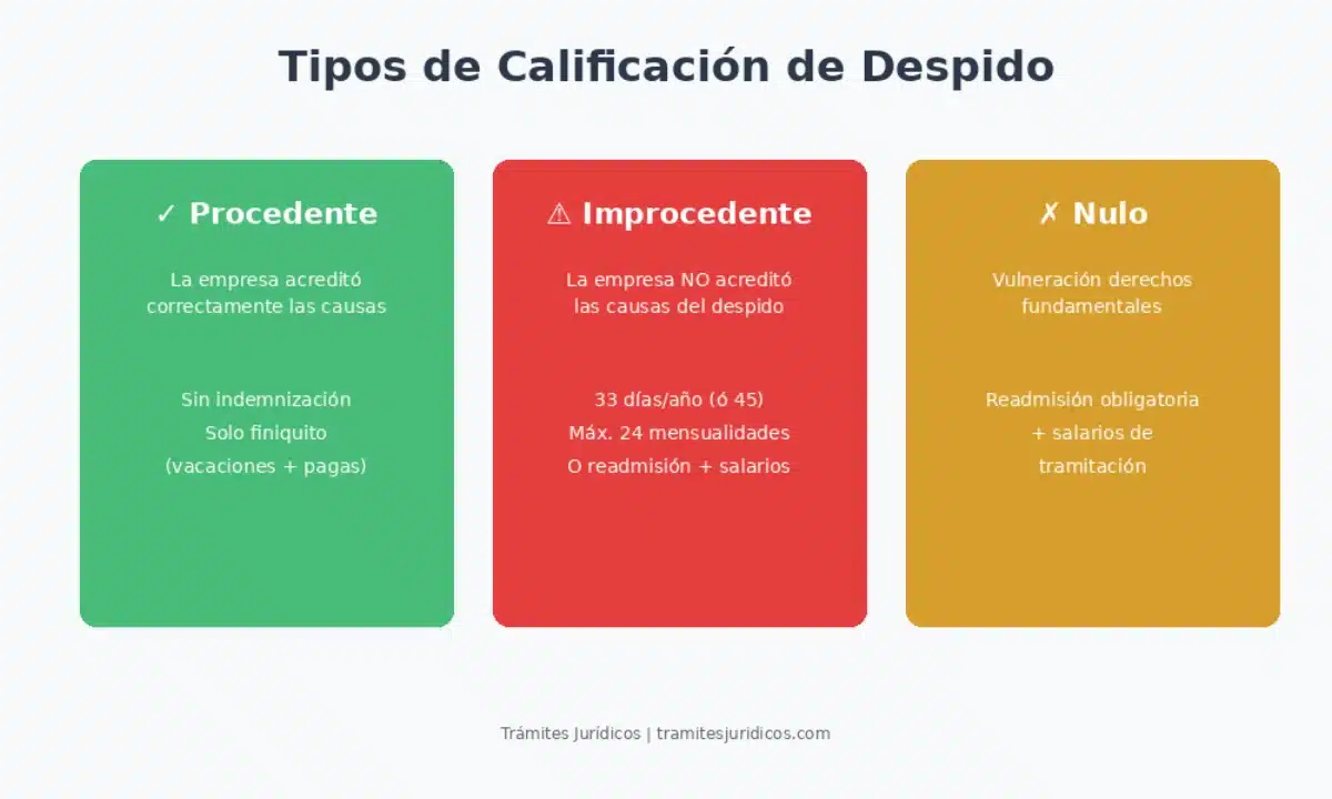 Diferencias entre despido procedente, improcedente y nulo - Tabla comparativa
